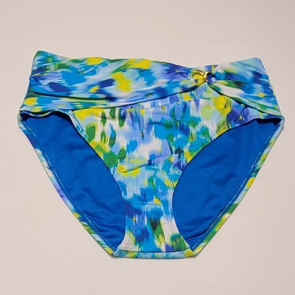Bleu Rod Beattie Women's High Waist Bikini Bottom Abstract Blue Green Size 10